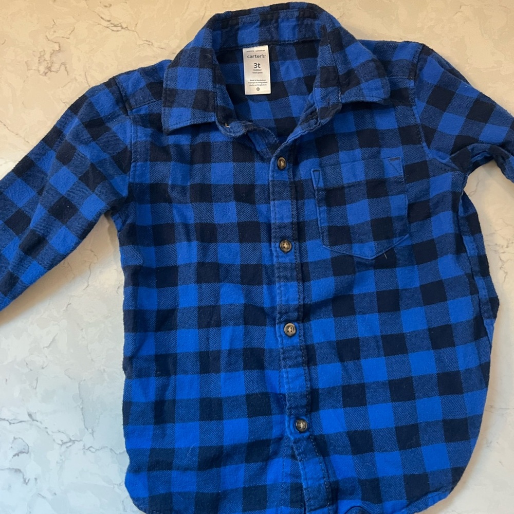 3 for $10 - Blue Plaid Toddler Shirt
